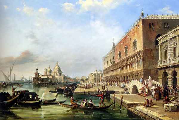The Bacino, Venice, Looking Towards The Grand Canal, With The Dogana, The Salute, The Piazetta And The Doges Palace Oil Painting - Edward Pritchett