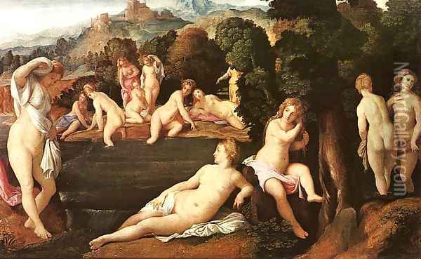 Diana and Callisto 1525 Oil Painting - Palma Vecchio (Jacopo Negretti)