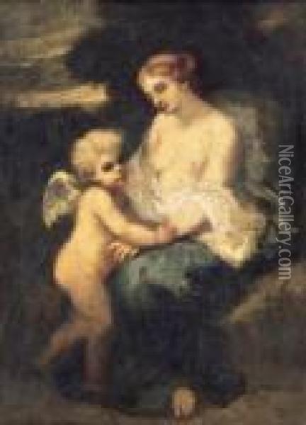 Venus And Cupid Oil Painting - Narcisse-Virgile D Az De La Pena