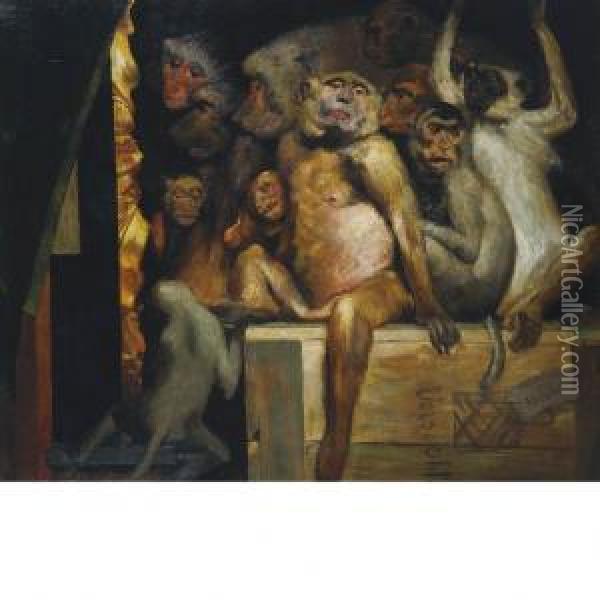 Monkeys As Judges Of Art Oil Painting - Gabriel Cornelius Von Max