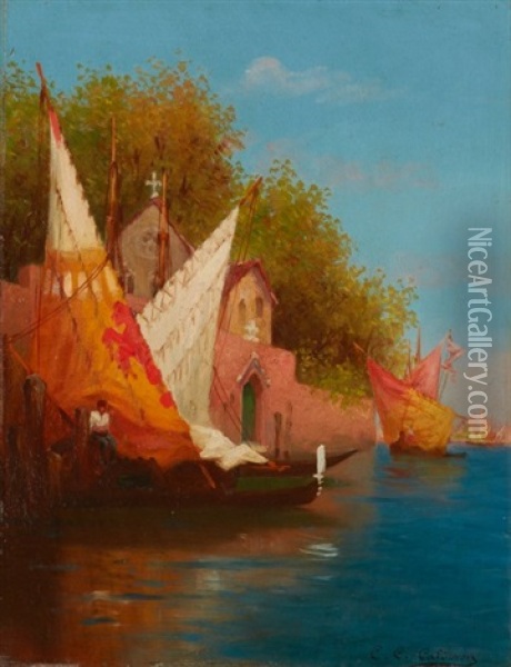 Voiliers A Venise Oil Painting - Charles Clement Calderon