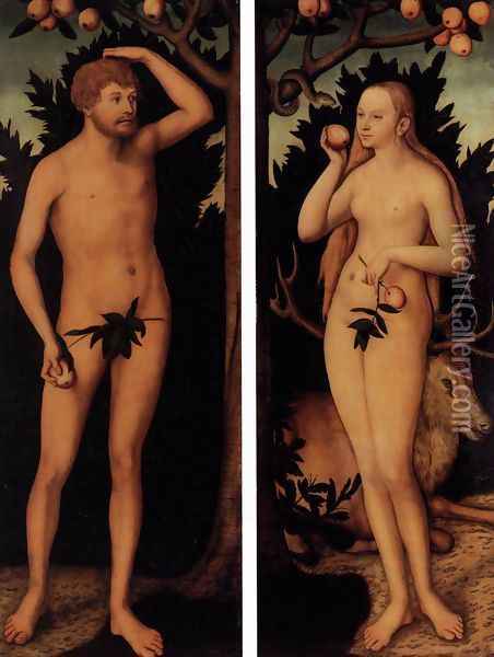 Adam and Eve after 1537 Oil Painting - Lucas The Younger Cranach