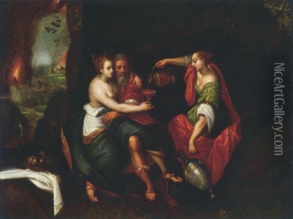 Lot And His Daughters Oil Painting - Anthonie van (Montfort) Blocklandt