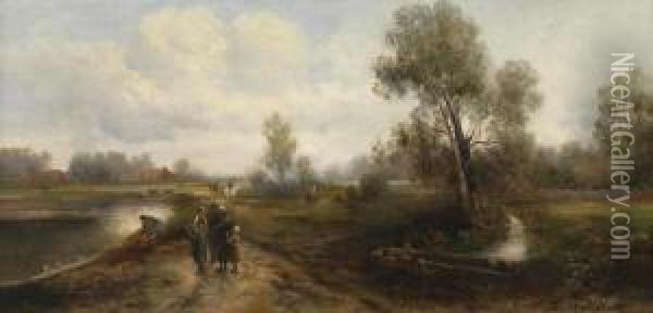 Landscape With Pond Anddecorative Figures Oil Painting - Emil Barbarini