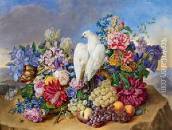 Grande Natura Morta Decorativa Con Fiori Oil Painting - Joseph Nigg