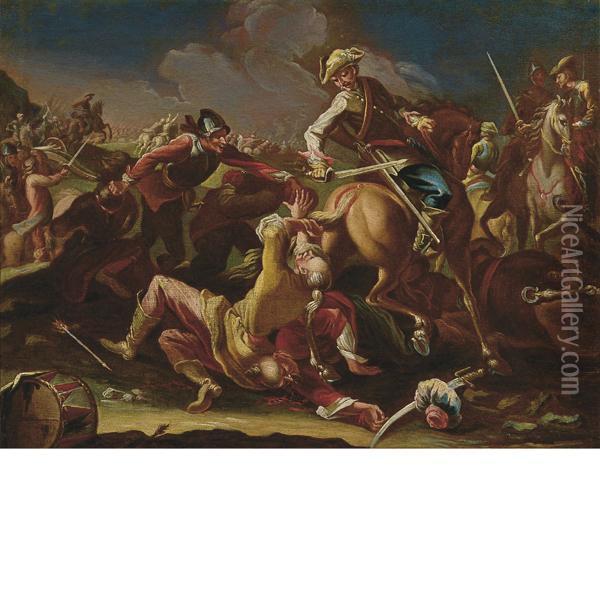 Battaglia Tra Cristiani E Turchi Oil Painting - Antonio M. Gherardini