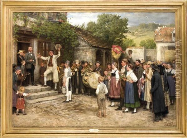 Erntefest In Thuringen Oil Painting - Casimir Geibel