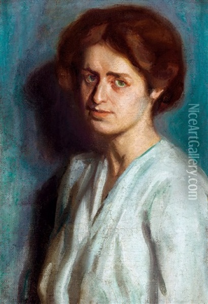 Girl With Brown Hair Oil Painting - Dezsoe Czigany
