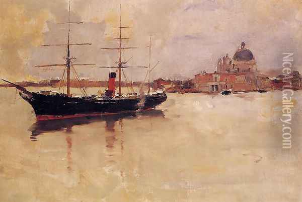 Ship in Grand Canal Oil Painting - Frank Duveneck