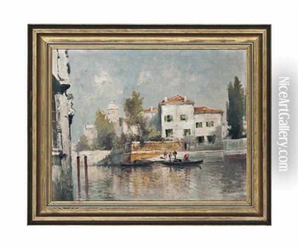 A Venetian Backwater Oil Painting - Virgilio Ripari