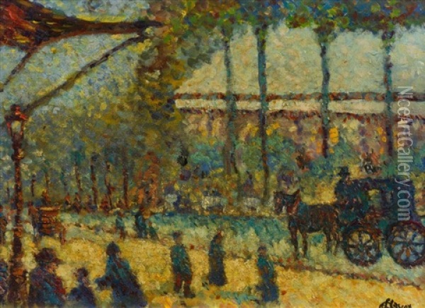 Caleche Sur Les Champs Elysees Oil Painting - Louis Hayet