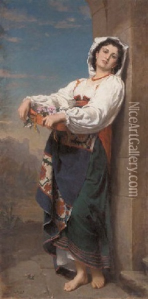 The Flower Girl Oil Painting - Eugene Faure