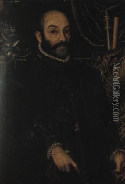 Portrait Of A Nobleman Holding A Pair Of Gloves And A Sword Oil Painting - Sofonisba Anguissola