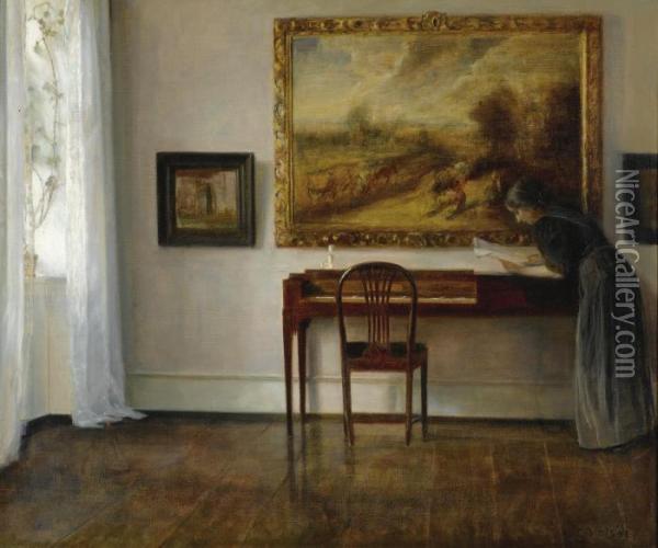 Interior With Painting Oil Painting - Carl Vilhelm Holsoe