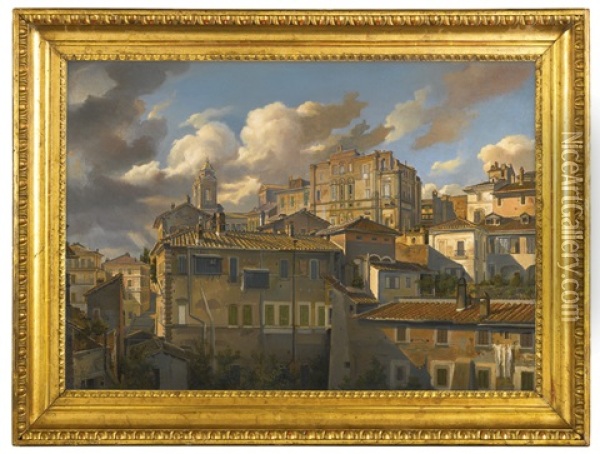 Houses In Rome, Near Santissima Trinita Dei Monti Oil Painting - Eugen Napoleon Neureuther