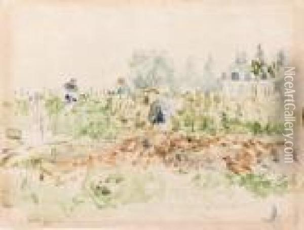 Dans Les Vignes (bougival) Oil Painting - Berthe Morisot