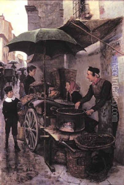The Chestnut Seller Oil Painting - Tito Lessi