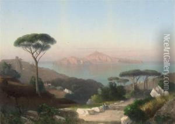 A Rest On The Road To Sorrento, Capri Beyond Oil Painting - Cesare Uva