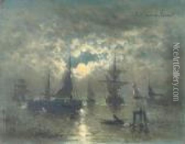 Fishing By Moonlight Oil Painting - Edward Moerenhout