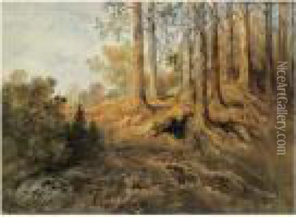 Promeneuse Assise Au Pied D'un Arbre, Dans Un Sous-bois Oil Painting - Gustave Dore