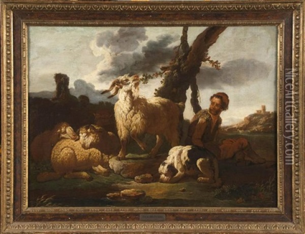 Berger Et Son Troupeau Oil Painting - Johann Heinrich Roos