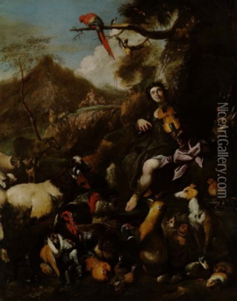 Orfeo Che Incanta Gli Animali Oil Painting - Giovanni Benedetto Castiglione