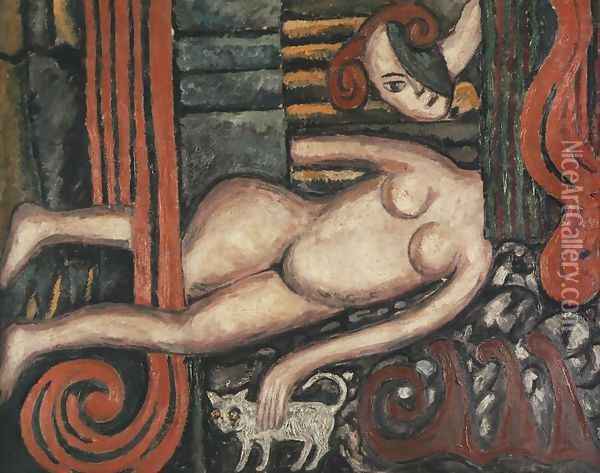 Nude with a Cat Oil Painting - Tytus Czyzewski