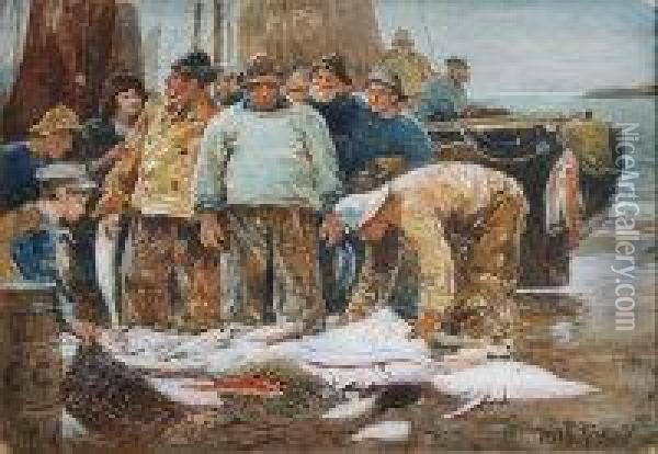 Sorting The Catch Oil Painting - John Robertson Reid