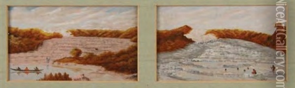 Pink Terraces, Rotomahana; White Terraces, Rotomahana (2 Works In 1 Frame) Oil Painting - John Philemon Backhouse
