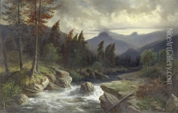 Waldlandschaft Mit Gebirgsbach Oil Painting - Karl Bennewitz von Loefen the Elder