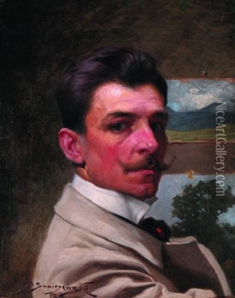 Autoportret Oil Painting - Stanislaw Sawiczewski