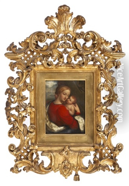 Madonna And Child, Seated Before An Aperture (after Giovanni Piertro Rizzoli) Oil Painting - Henry Bone