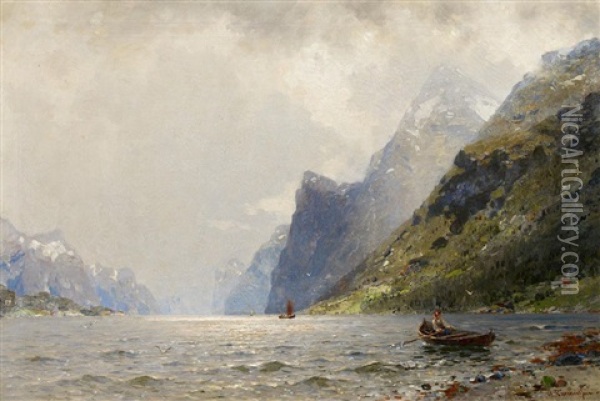 Am Fjord Oil Painting - Georg Anton Rasmussen