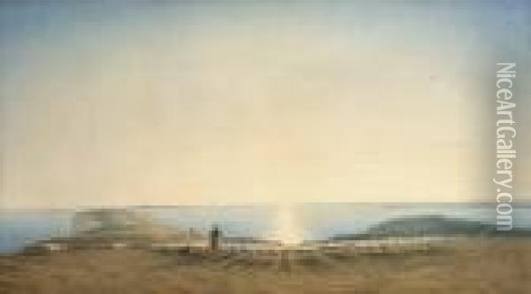Sun-set Scene On The Down Near The Needles Lighthouse, Isle Of Wight Oil Painting - William Turner