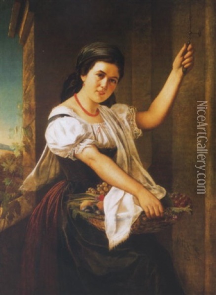Fiatal No Gyumolcskosarral (young Woman With Fruit Basket) Oil Painting - Sigmund Dux