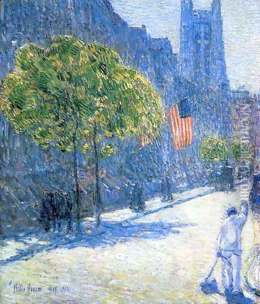 Just Off the Avenue, Fifty-Third Stret, May, 1916 Oil Painting - Childe Hassam