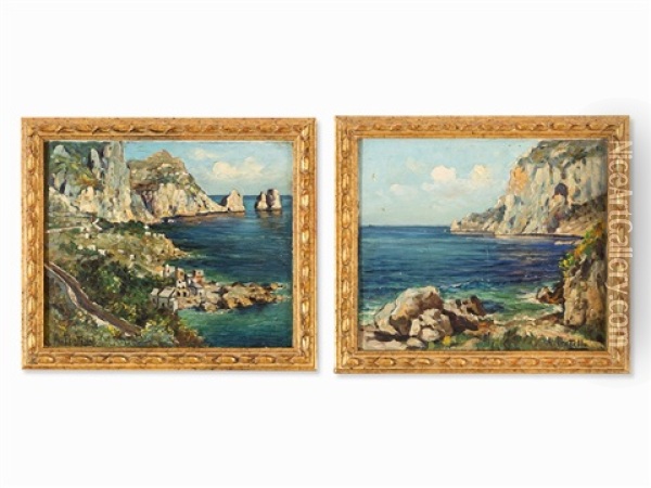 Pair Of Coastal Views Of Capri Oil Painting - Attilio Pratella