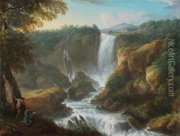 The Cascata Delle Marmore At Terni With An Artist, Sketching In The Foreground Oil Painting - Jan Frans van Bloemen
