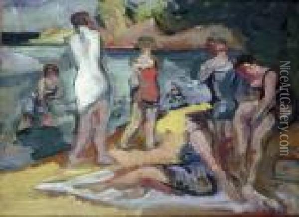Women Bathing Oil Painting - Henri Epstein