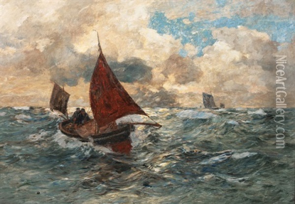 Fishing Boats Oil Painting - Andreas Dirks