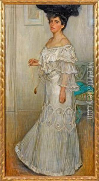 Elegante Dame In Eineminterieur Oil Painting - Ferdinand Dorsch