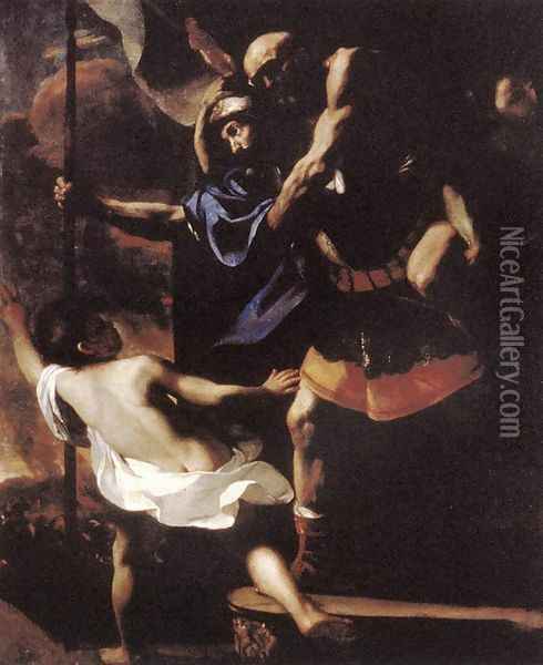 Aeneas, Anchises and Ascanius Fleeing Troy 1630s Oil Painting - Mattia Preti
