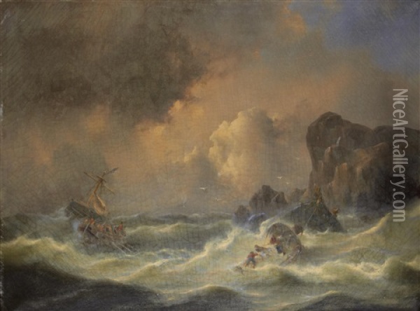 A Ship In Distress Oil Painting - Govert Van Emmerik
