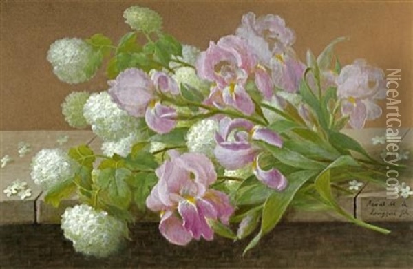 Irises And Hydrangeas Oil Painting - Raoul Maucherat de Longpre