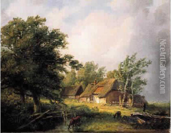 Chaumiere Flamande Huile Sur Panneau, Signee Et Datee 1840 En Bas A Droite Oil Painting - Eugene Joseph Verboeckhoven