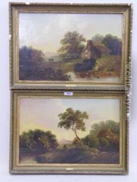 Rural River Landscape With Fisherman And Cart Oil Painting - Charles Morris