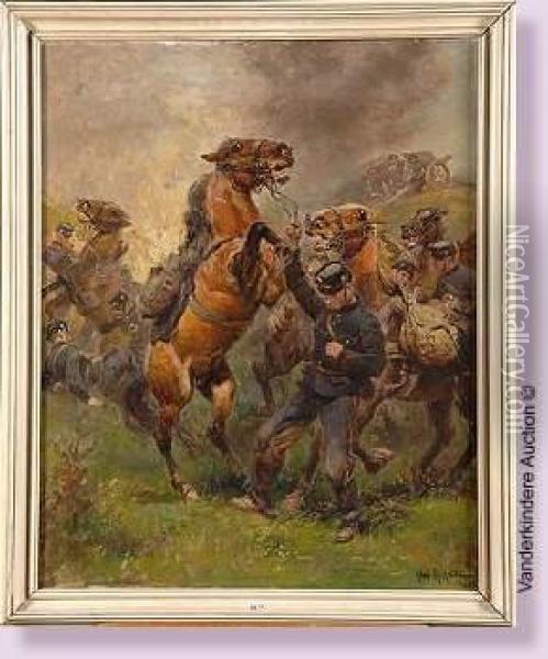 L'artillerie Belge En 1915 Oil Painting - Alphonse Lalauze