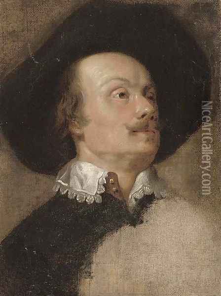 Portrait of a gentleman, bust-length, in a black hat Oil Painting - Gonzales Coques