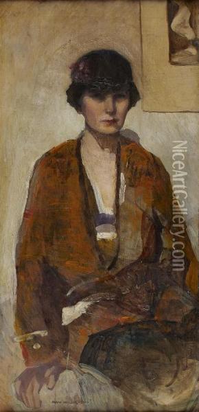 Self Portrait In Cloche Hat Oil Painting - Norah Neilson Gray