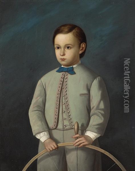 A Portrait Of A Young Boy With His Toyhoop Oil Painting - Zaleski S.